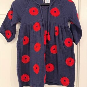 Navy Blue Kids Shirt with Red Floral Design